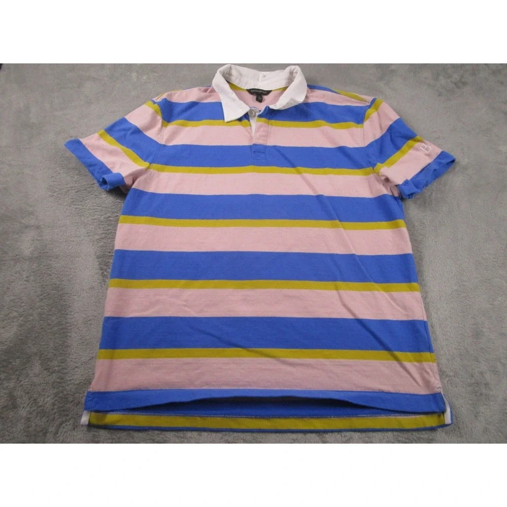 Banana Republic Polo‎ Mens Large Blue Striped Preppy Modern Casual